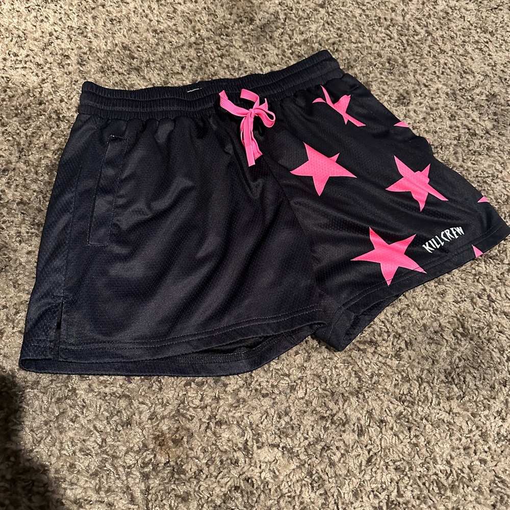 Kill Crew Black Shorts with Pink Star Accents